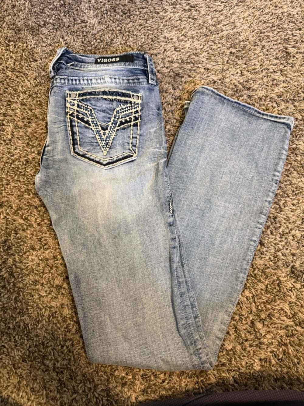 Vigoss Women's Light Blue Boot Cut Jeans with Embroidered Back Pockets
